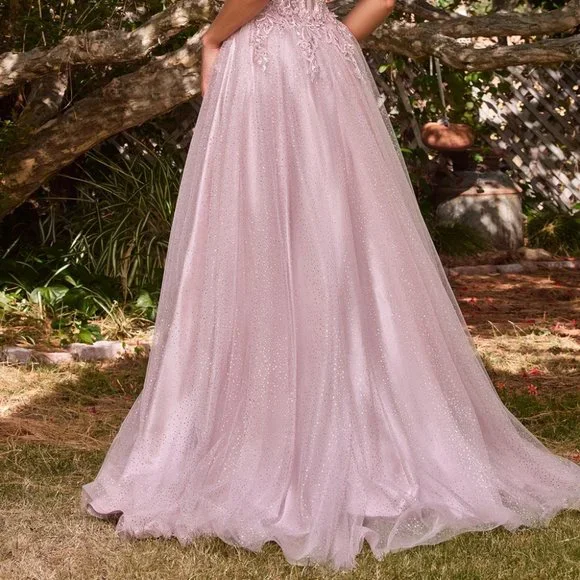 NEW LONG A-LINE OFF THE SHOULDER SLEEVELESS TULLE DRESS WITH ZIPPER BACK CD0198